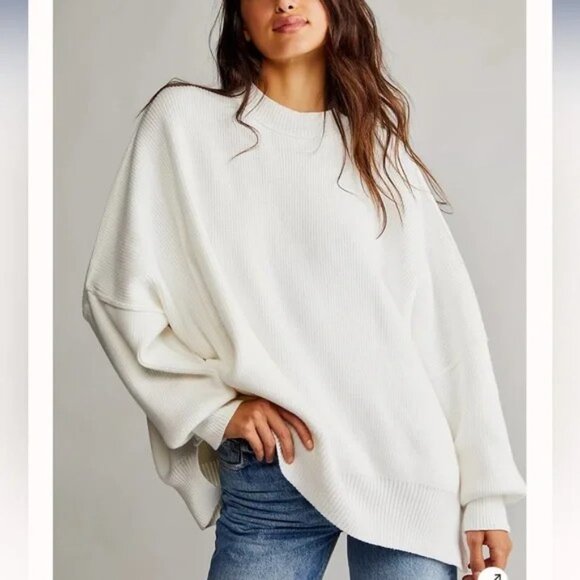 Free People Sweaters - Free People Easy Street Tunic Ribbed Oversized In Painted White -Sz.Large-Preppy